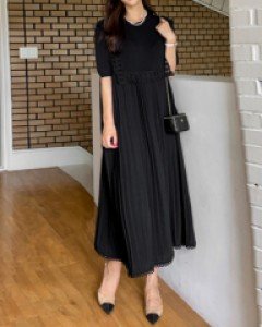 Newel pleated color matching dress JO04993
