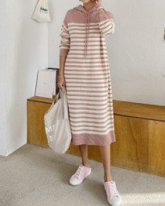 striped hooded knit dress