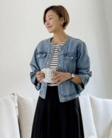Bayon no-collar denim jacket JJ05047