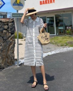 striped collar knit dress