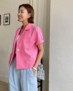 linen cropped short sleeve jacket