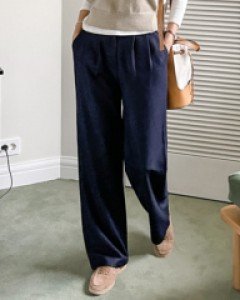 pintuck wide denim slacks