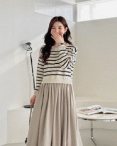 Kendiz striped shirring dress