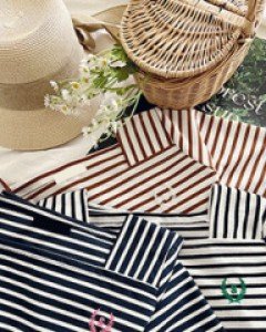 square neck embroidered striped tee