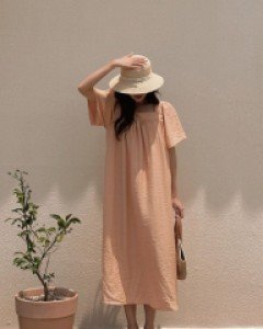 Square neck modal shirring dress