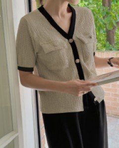 Devonine color combination wrinkle cardigan