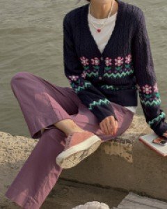 flower cable cardigan