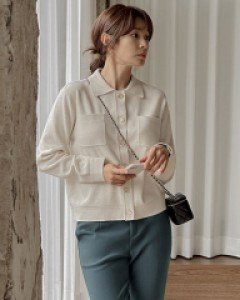 Decoin button collar cardigan