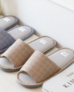 체크 도톰 슬리퍼