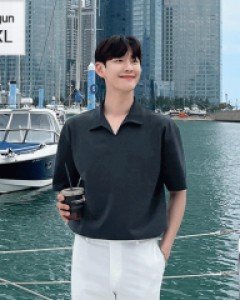 Gentle cutaway open collar short sleeved T-shirt M~3XL(95 to 120)