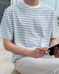 Runz Stripe Silket Cotton short sleeved T-shirt M~XL(95 to 105)