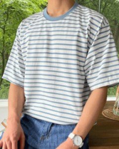 Jeston Stripe loose fit short sleeved T-shirt F size(95 to 105)