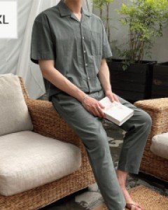 Victor Farm Linen Short-sleeve Shirt Set XL~3XL(100~120)