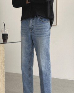 Recheville half-banded denim jeans .S~XL(28~34)