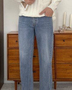 Jayvon semi-wide slit jeans S~XL(28~34)