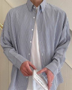 Cont Stripe Over fit Shirt M~L(95 to 105)