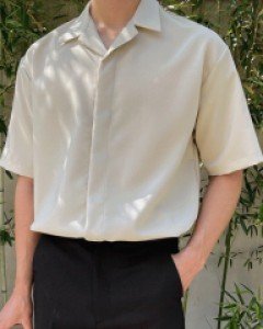 Endive hidden open collar short sleeve shirt M~L(95 to 105)