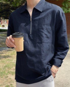 Lupen half zip-up Linen Shirt M~XL(95-110)