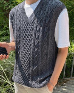Runsnock Cable Linen Knit Vest F size(95 to 105)