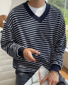 Hopep stripe V-neck sweatshirt F size(95 to 105)