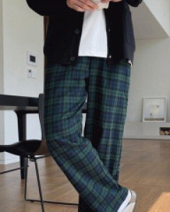 Comfortable Check Banding Pants F size(28~32)