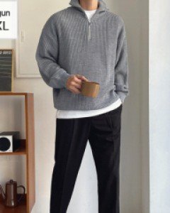 Cover Neck Half Zip Up Antibacterial Knit M~2XL(95 to 115)