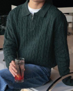 Soft Cable Half Zip-up Wool Knit F size(95 to 105)