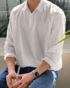 minimal two button half open shirt M~L(95 to 105)