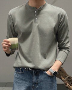 Henry Neck 9color Muscle Cotton Long Sleeve M~XL(95 to 105)