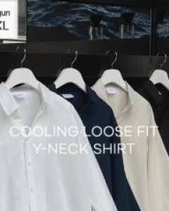 Cool loose fit Y-neck Shirt M~2XL(95 to 115)