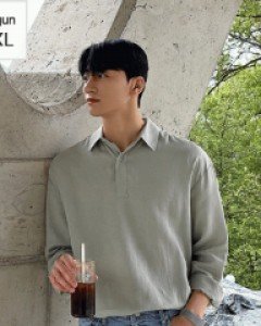 Linen loose fit collar button shirt M~2XL(95 to 115)