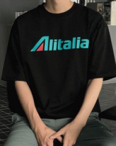 Over fit Alital Printing short sleeved T-shirt F size(95 to 105)