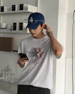 Over fit Five Circle Printing short sleeved T-shirt F size(95 to 105)