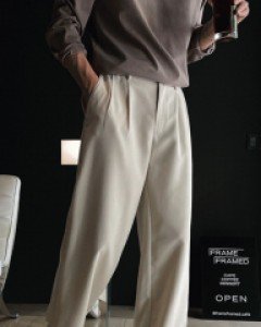 Teen Green Two-Tuck Back Banding Wide Slacks S~L(28~32)