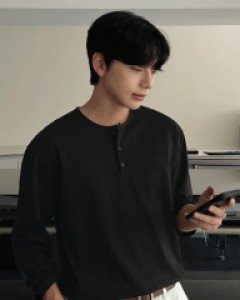 Soft skin henley neck Long Sleeve F size(95 to 105)