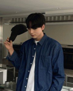 Basic Over fit One Pocket Denim Shirt F size(95-110)