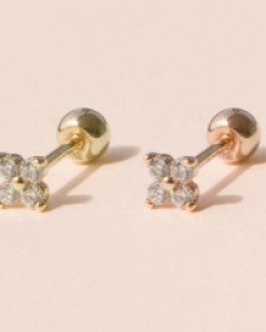 14K 미니 큐빅클로버 금 피어싱 4종