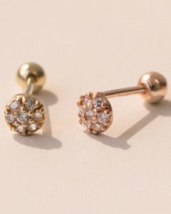 14K 미니 큐빅 버튼 금 피어싱