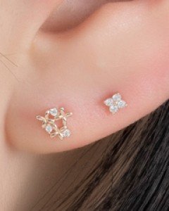 14k 귀걸이 안개꽃 큐빅 금귀걸이 (낱개)