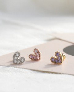 컬러 큐빅 도트 하트 바벨 피어싱
