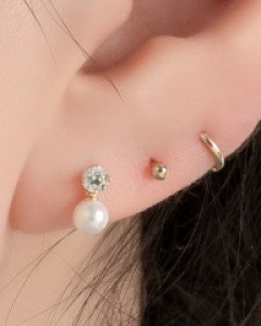 14k 귀걸이 미니 진주 달랑 큐빅 금귀걸이 (낱개)