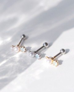 큐빅 & 진주 눈사람 바벨 피어싱