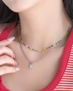 [써지컬스틸] 스마일 & 베어 더블 체인 목걸이