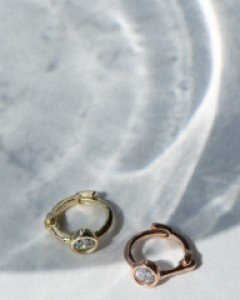 14k 귀걸이 라운드 베젤 큐빅 링 금귀걸이(낱개)