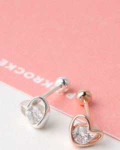925실버 피어싱 큐빅 허깅 하트 볼피어싱