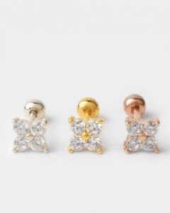 925실버 피어싱 4잎 큐빅 플라워 볼피어싱