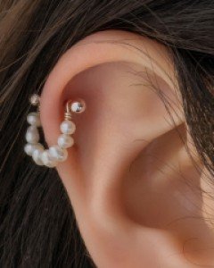 925실버 피어싱 담수진주 체인 볼피어싱