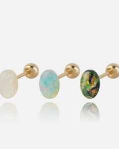 14K 글리터 글라스 오벌 금 피어싱