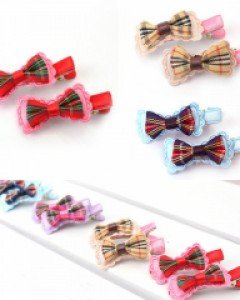 JG-체크더블리본집게핀 머리핀